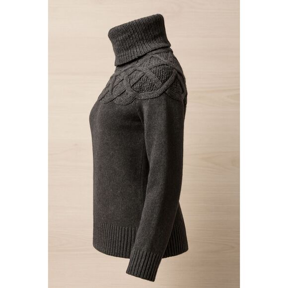 INC Petite Luxury Silk Angora Blend Turtleneck Sweater Gray Cable Knit - Picture 11 of 13